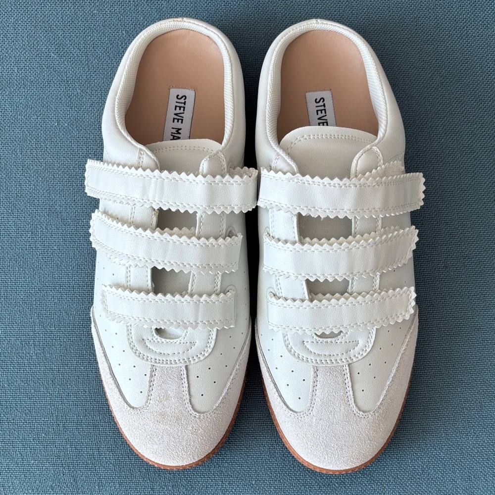 Steve Madden Momentum White Leather & Suede Velcro Mule Sneakers with Gum Sole 9 - Picture 2 of 4